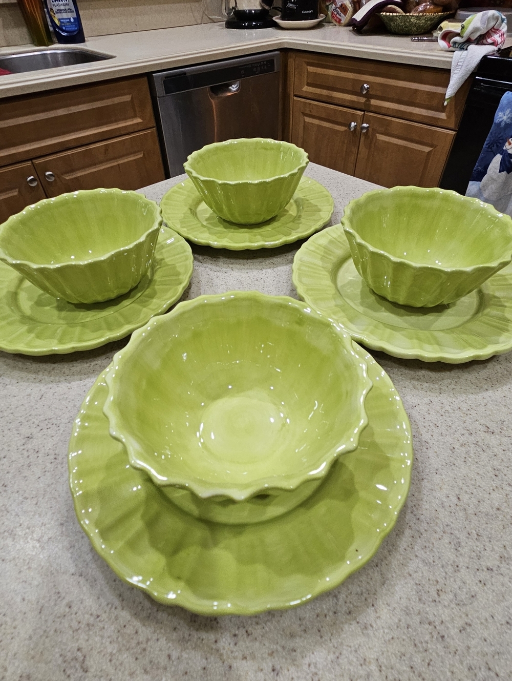Vintage AMBIANCE DISHES, Nanette Vacher Designer Dishes, Ruffled Kiwi Dishes - Picture 4 of 9